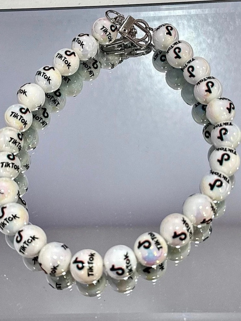 New White/ Black TikTok Bead Bag Chain 18 inches